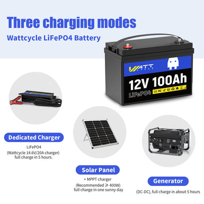 WattCycle 12V 100Ah Group 24 LiFePO4 Battery