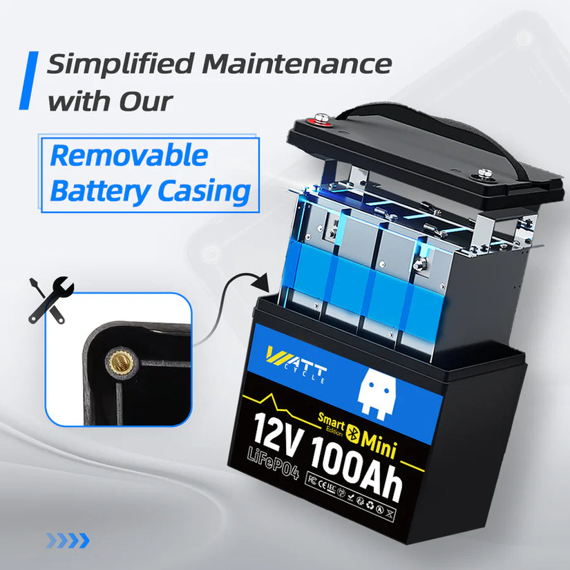 WattCycle 12V 100Ah Mini Bluetooth LiFePO₄ Battery – Group 22NF, Lightweight Compact Power