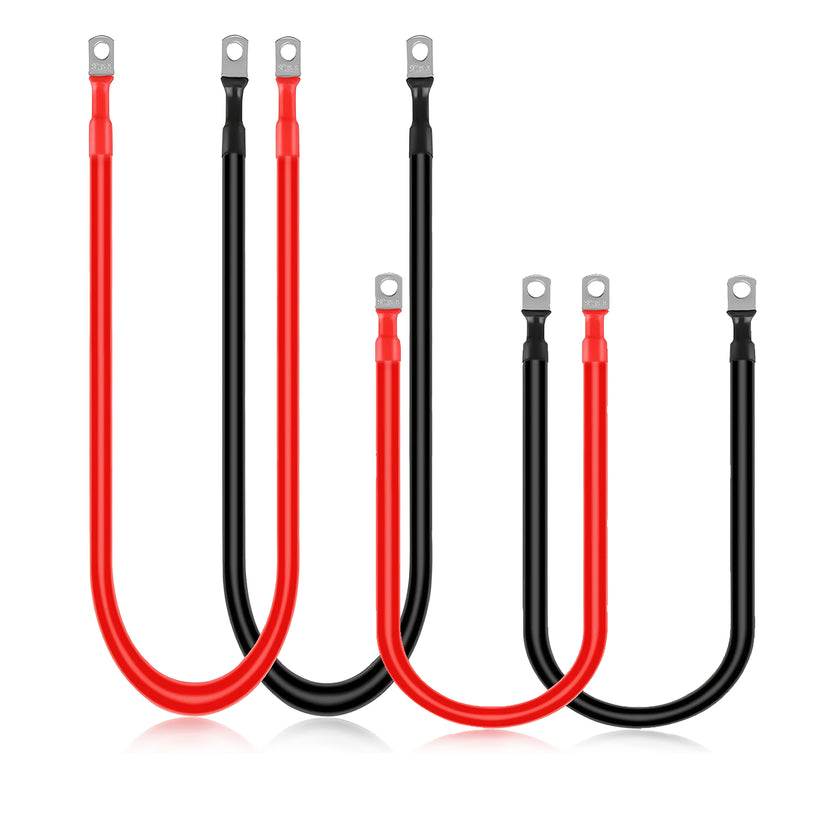 WattCycle Battery Cable Set, 2pcs 4 AWG + 2pcs 6 AWG Pure Copper Wires with Terminals for Solar, RV, Marine, Boat & Inverter