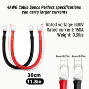 WattCycle Battery Cable Set, 2pcs 4 AWG + 2pcs 6 AWG Pure Copper Wires with Terminals for Solar, RV, Marine, Boat & Inverter