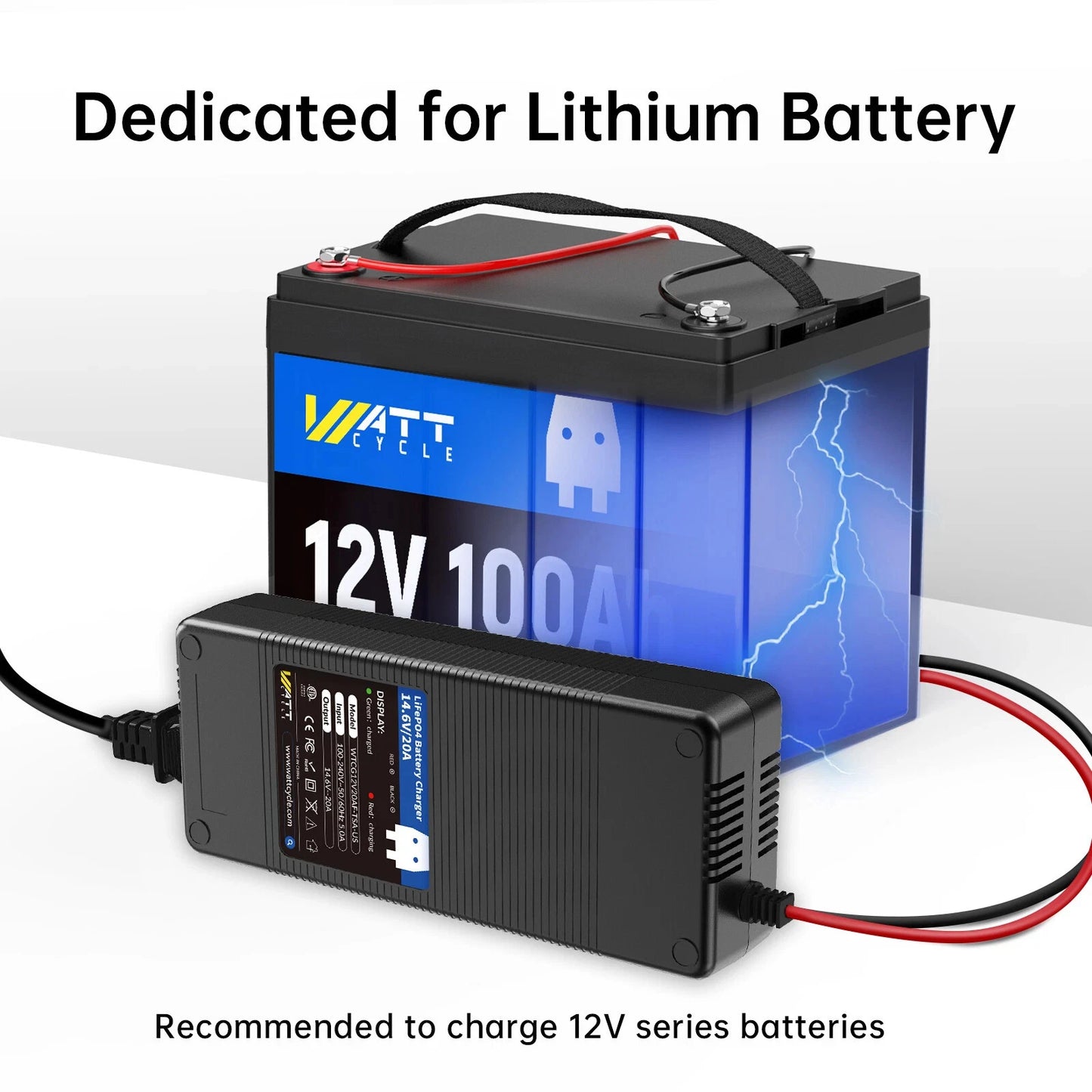WattCycle AU - 14.6V 20A LiFePO4 Battery Charger - Plastic shell