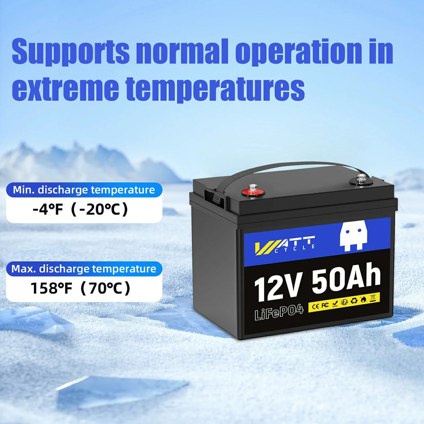 WattCycle 12V 50Ah LiFePO₄ Battery – Lightweight Power for Fish Finder, LiveScope & Kayak Fishing